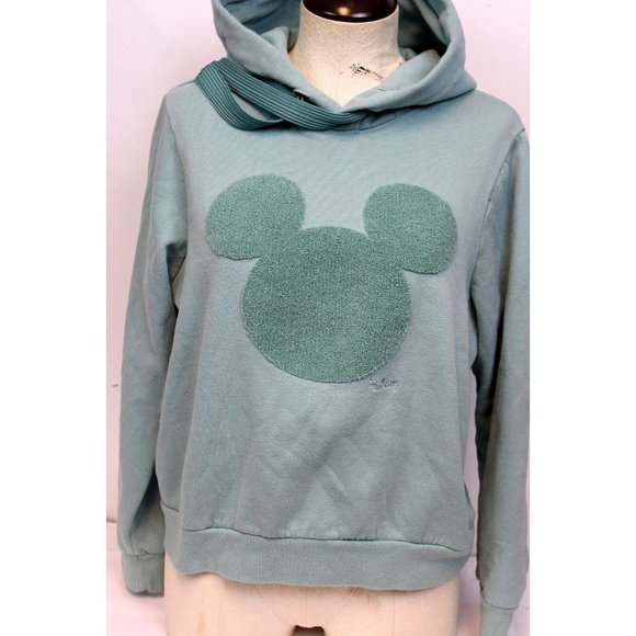 Disney Women's Hoodie sz M 8/10 Teal Mickey Mouse Head Fuzzy Needle Punch Soft - Picture 2 of 6